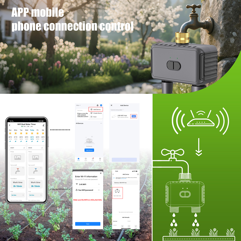 와이파이 자동 급수 타이머, 듀얼 호스 정원 관개 시스 - Smart Garden Kit 리뷰 및 가격