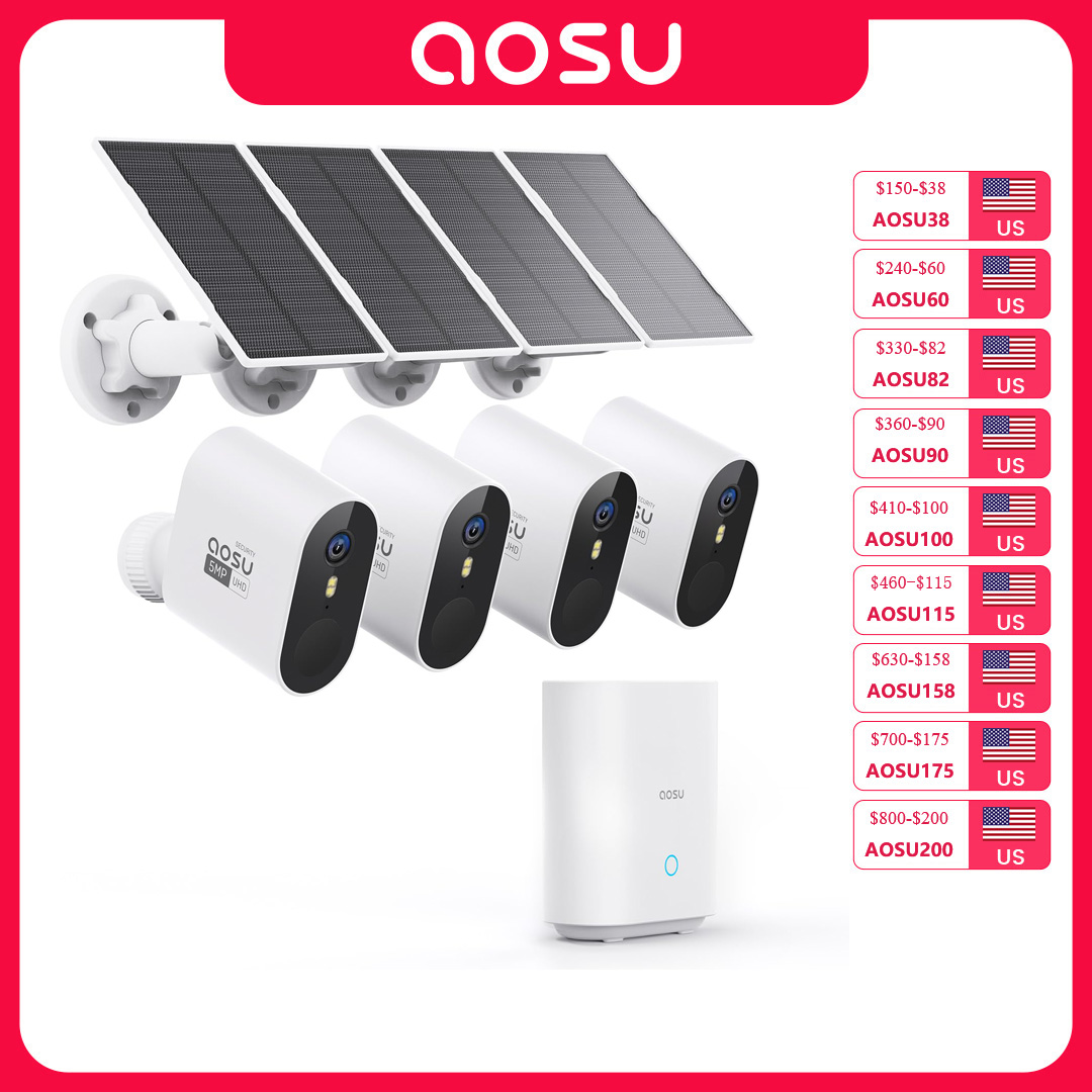 AOSU 5MP 태양광 카메라 시스템 야외 4채널 무선 - Garden Camera 리뷰 및 가격